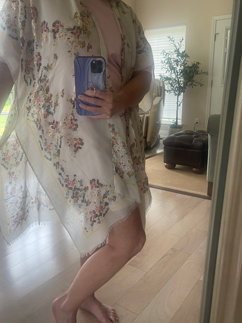 Woven Heart Sheer White Floral Kimono with Multicolor Blossoms
